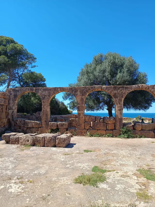 Vestiges romains de Tipasa, arcades de pierre face à la Méditerranée